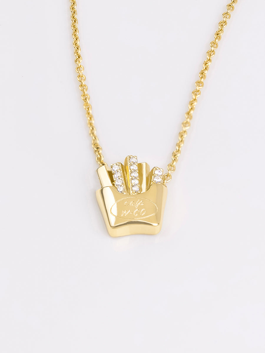 Fries Necklace | 5A Grade Cubic Zirconia | 14K Gold Plated Brass