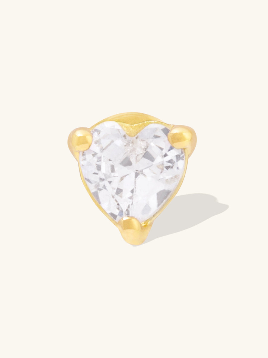 Heart 3mm Flat Back Earring | 5A Grade Cubic Zirconia | 14K Gold Plated Brass
