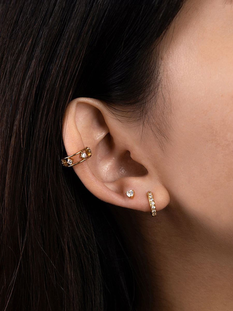 Heart 3mm Flat Back Earring | 5A Grade Cubic Zirconia | 14K Gold Plated Brass