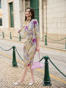 Chinese Style Silk Printed Dress | Yellow