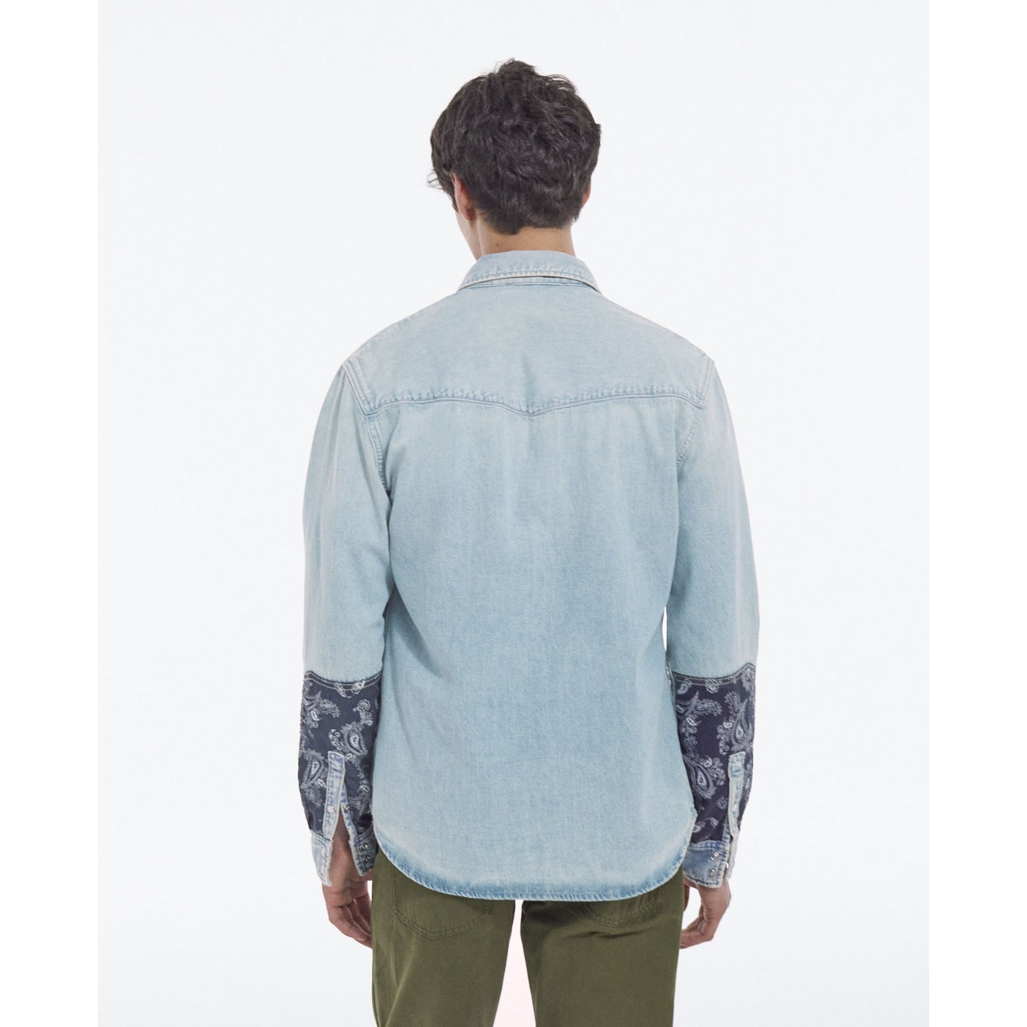 Western-Style Denim Shirt | Men | Blue Washed