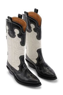 White Mid Shaft Embroidered Western Boots | Black/Egret