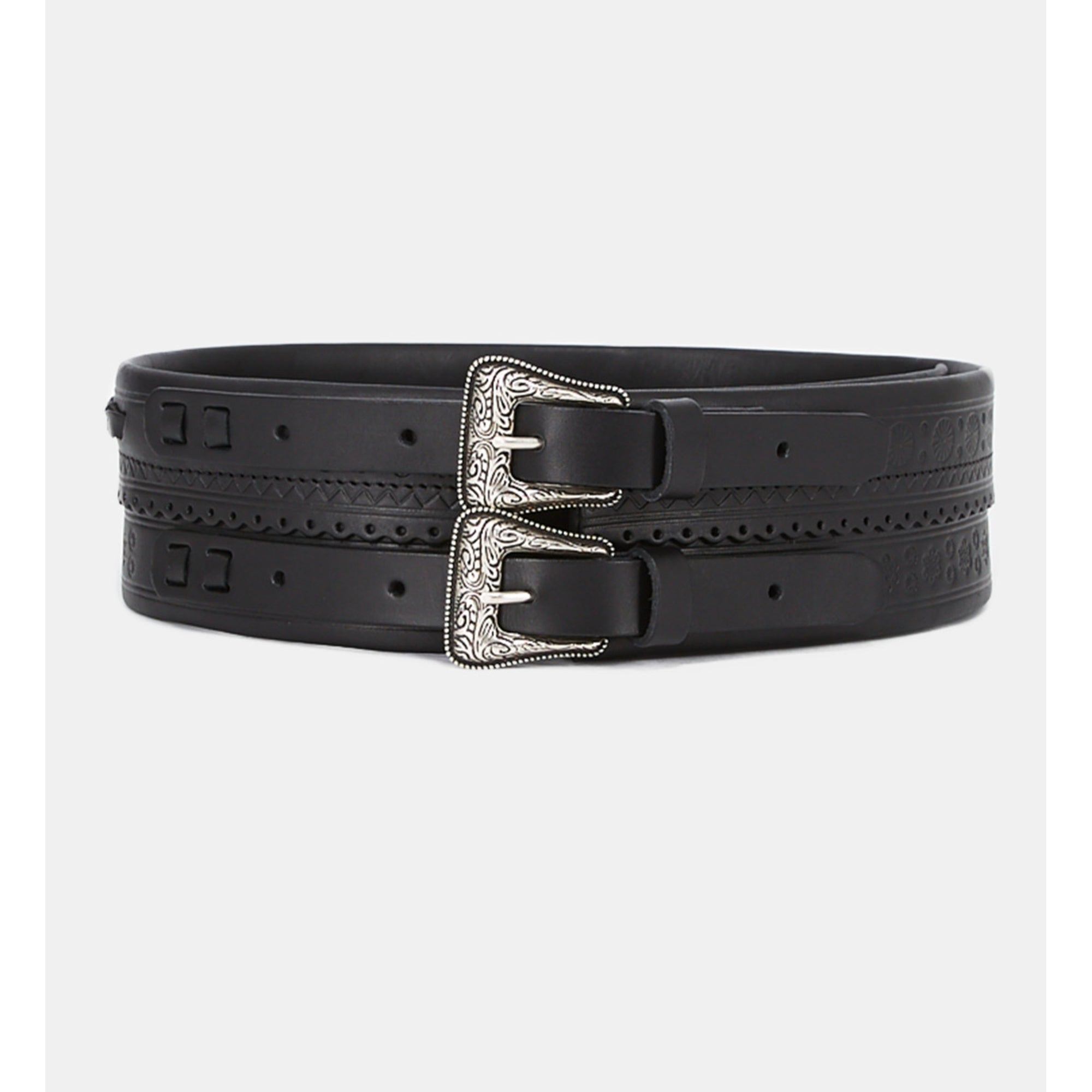 Wide Leather Belt With Double Buckle | Women | Black