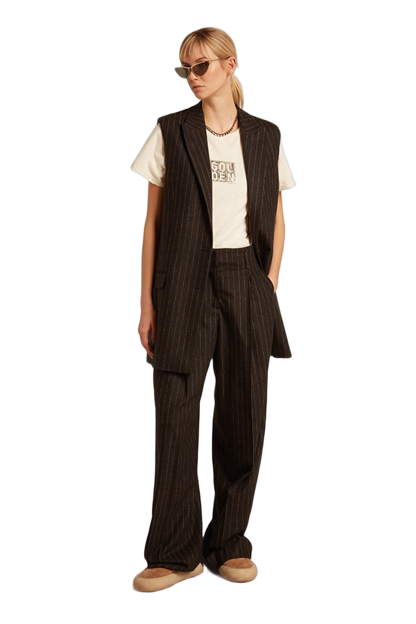 Women | Aged Cotton T-Shirt with Print On The Front | Heritage White x Black