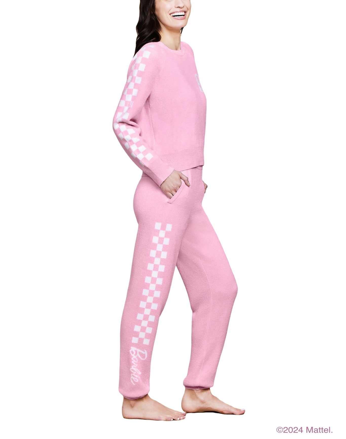Women | Cozychic Ultra Lite Checkered Barbie Jogger | Barbie Pink