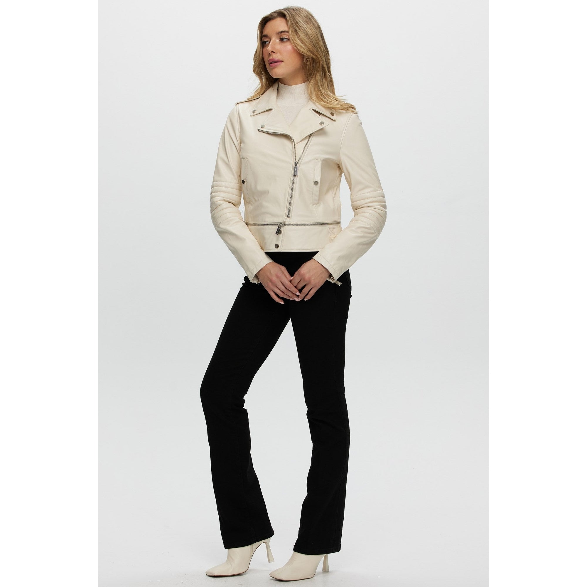 Women | Leather Jacket | Ivory