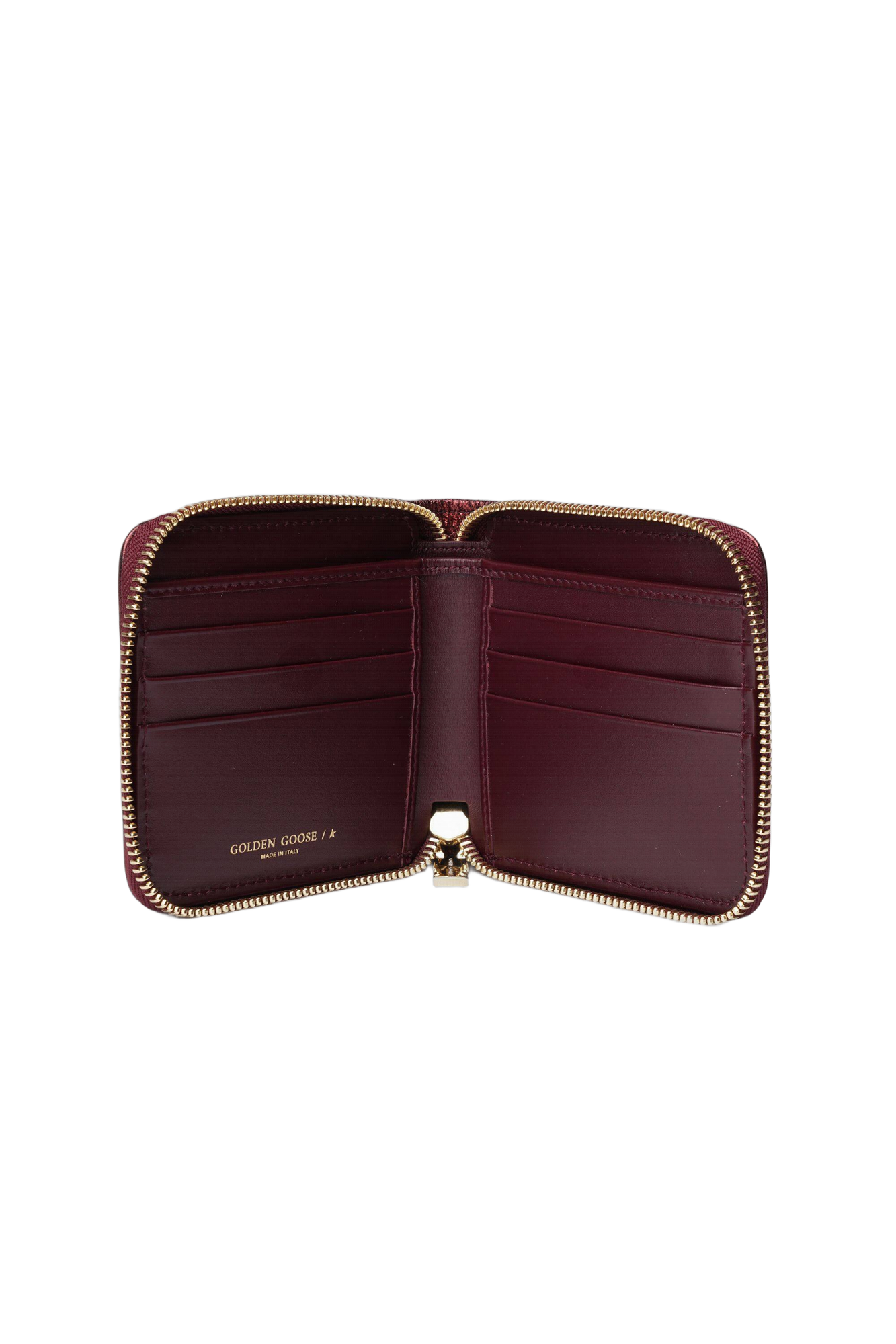 Women | Medium Burgundy Laminated Star Wallet | Metallic Aubergine