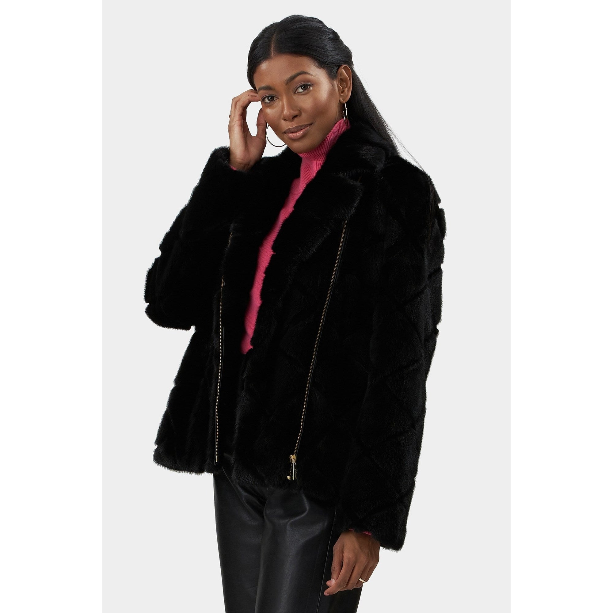 Women | Mink Zip Bomber Jacket | Black