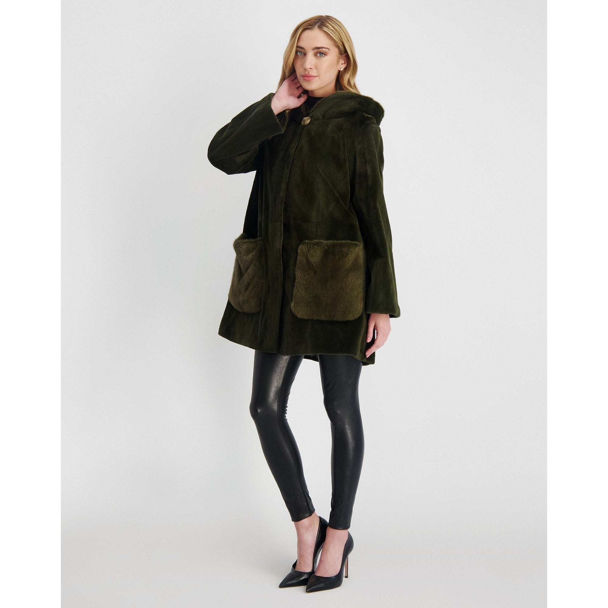 Women | Sheared Mink Parka | Olive Green