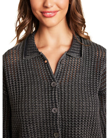 Women | Sunbleached Buttoned Short Sleeve | Faded Black