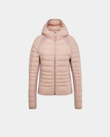 The LENA - L124005 Soft Pink by Rudsak is a womens quilted jacket with a hood, offering lightweight warmth and comfort in a stylish design.
