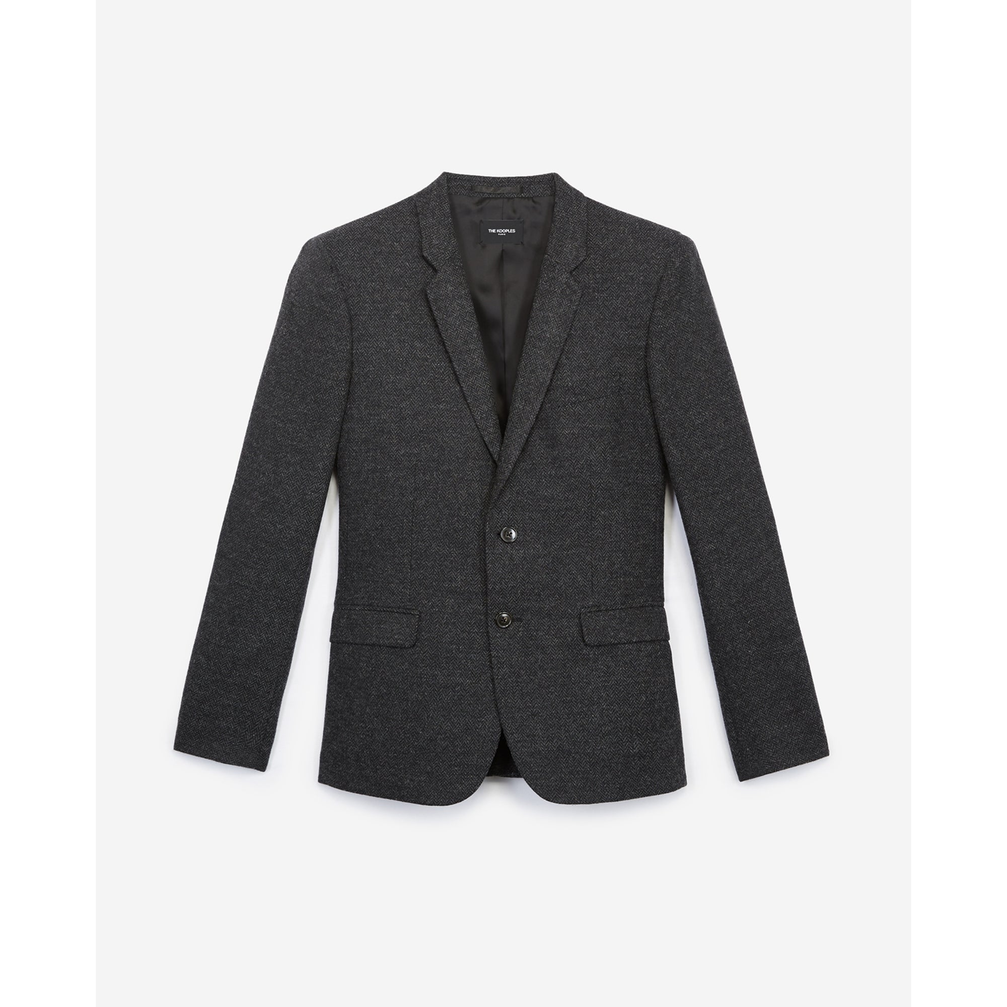 Wool Blazer With Herringbone Motif | Men | Black Grey