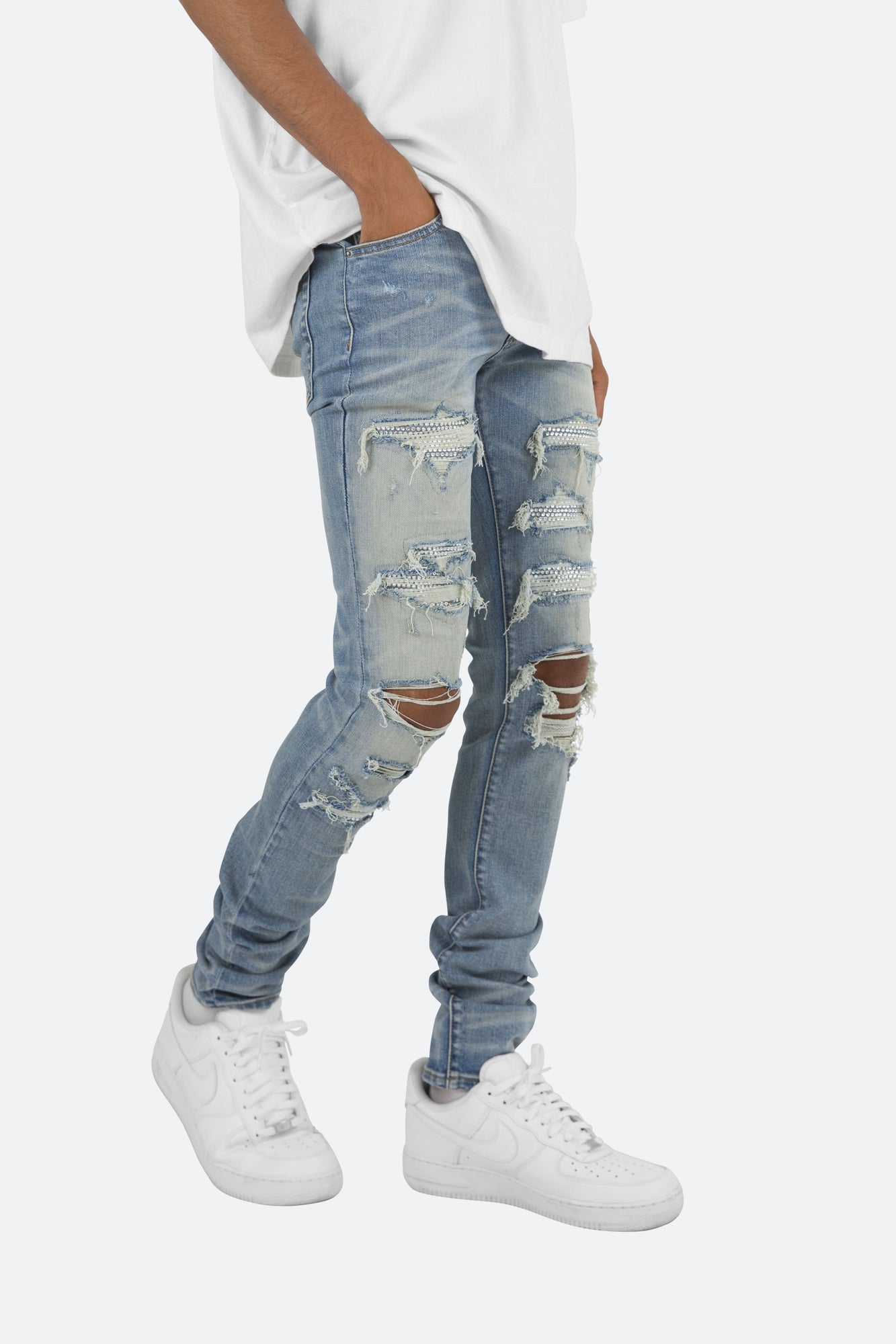 X201 Rhinestone Skinny Denim | Blue