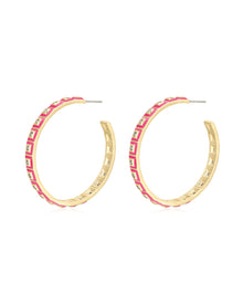 XL Pyramid Stud Hoops | Hot Pink/Cubic Zirconia | Gold
