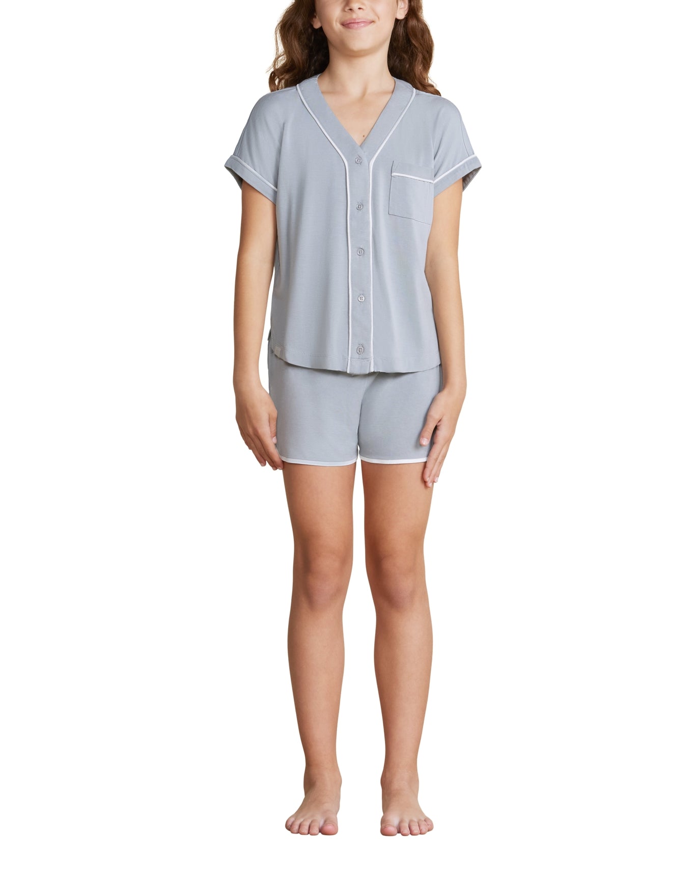 Youth | MC Soft Jersey Piped Pj Set | Moonbeam-White