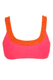 Zenya Hand - Beaded Embellished Bikini Top - Pink/Orange - Self - Adore