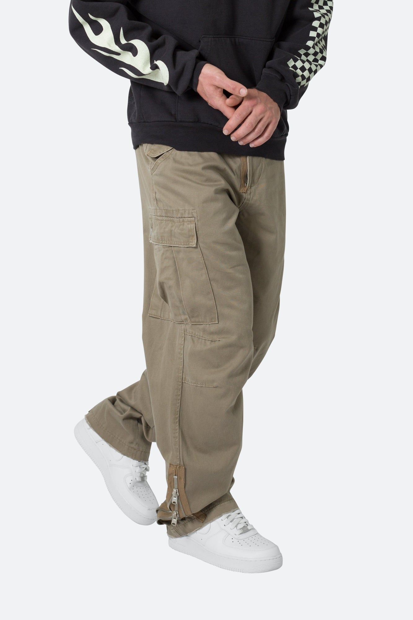Zipper Denim Cargo Pants | Khaki