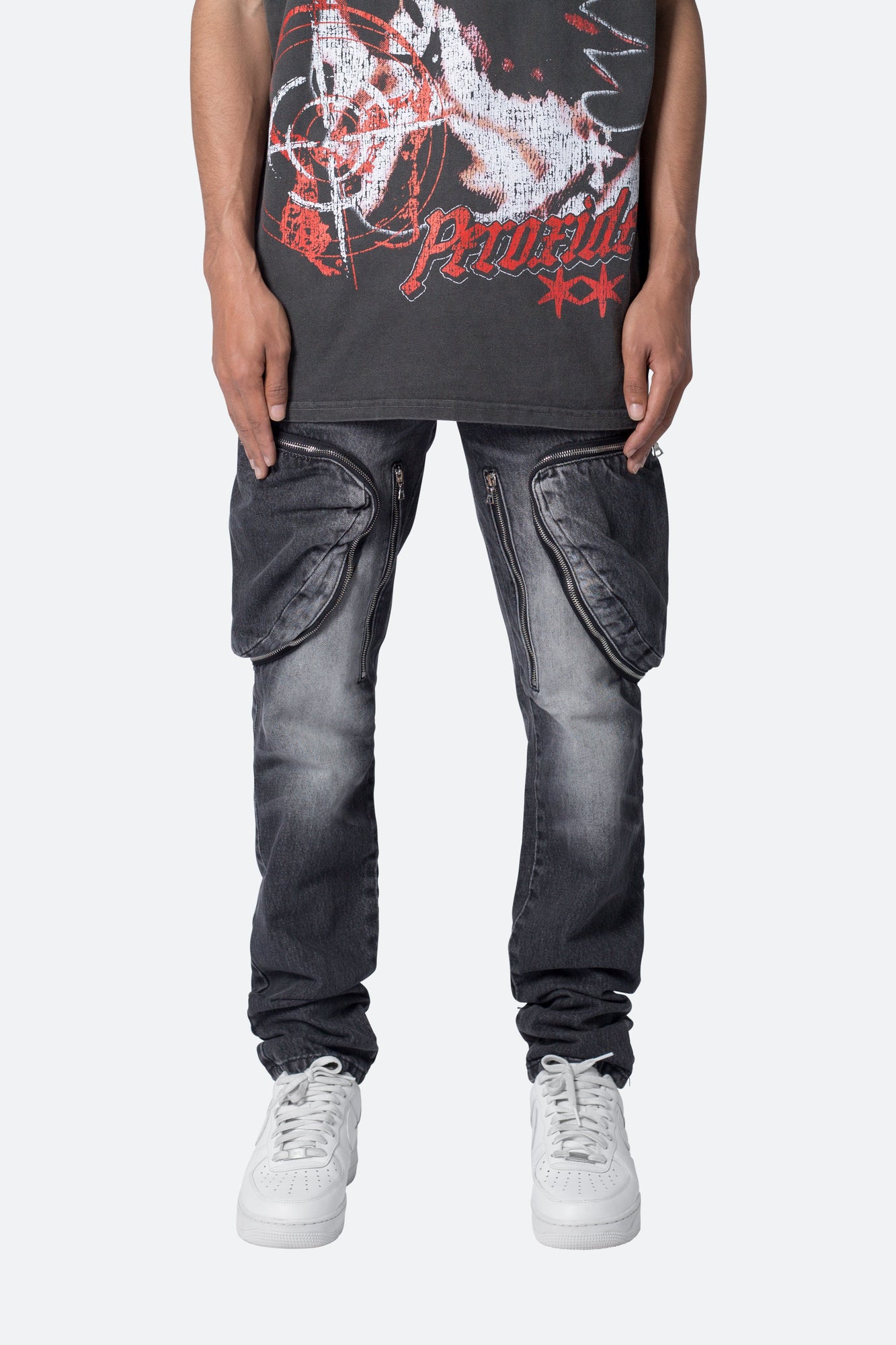Zipper Inseam Cargo Denim | Washed Black