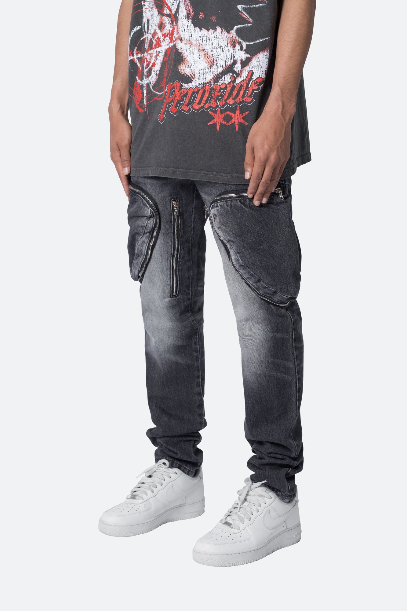 Zipper Inseam Cargo Denim | Washed Black