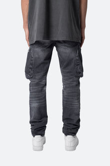 Zipper Inseam Cargo Denim | Washed Black