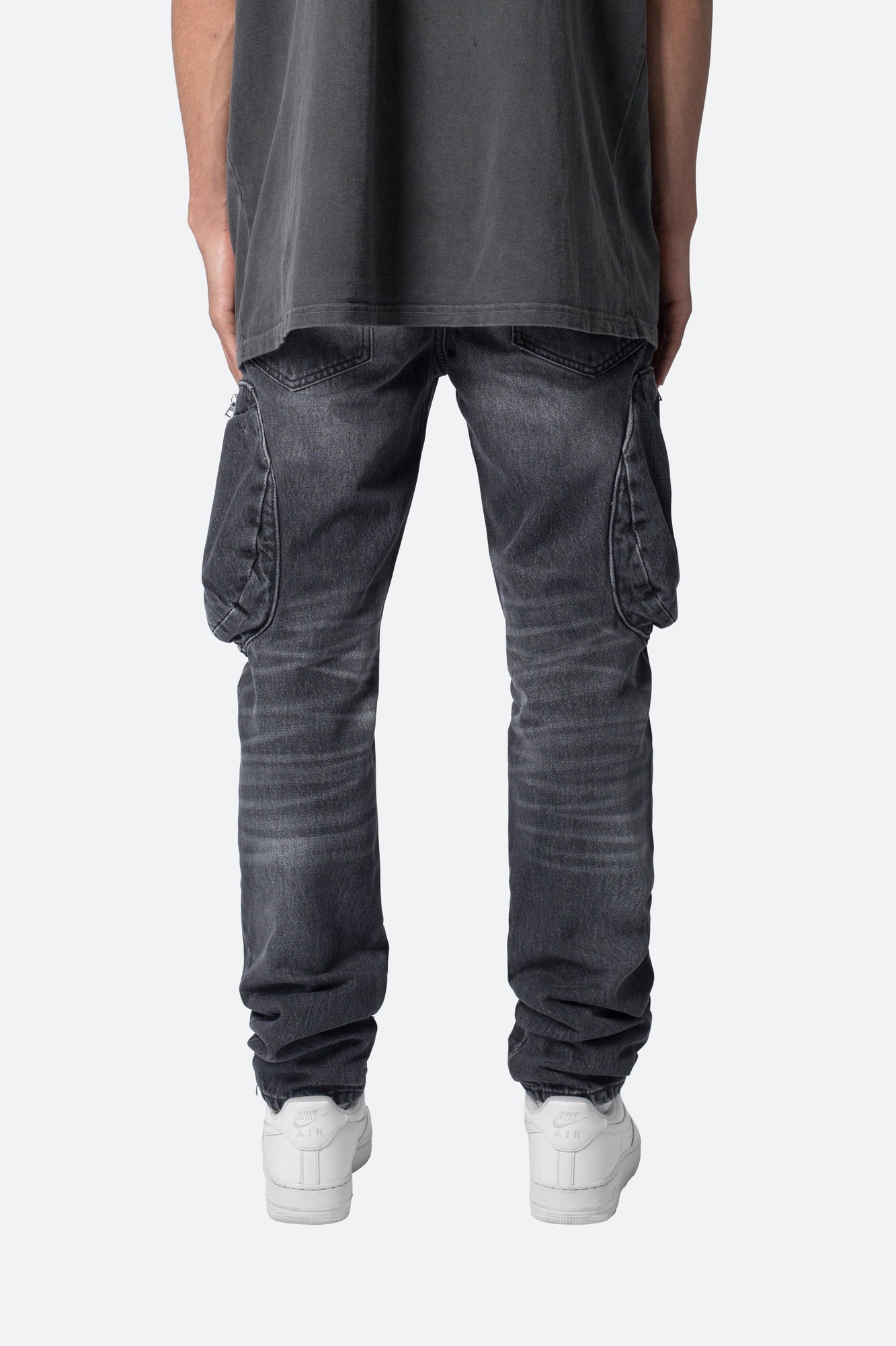 Zipper Inseam Cargo Denim | Washed Black