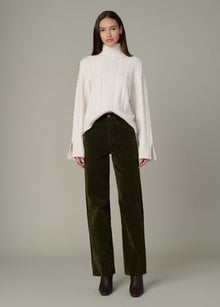 The Margot Straight Flocked Olive – stylish and comfortable women's straight leg jeans.