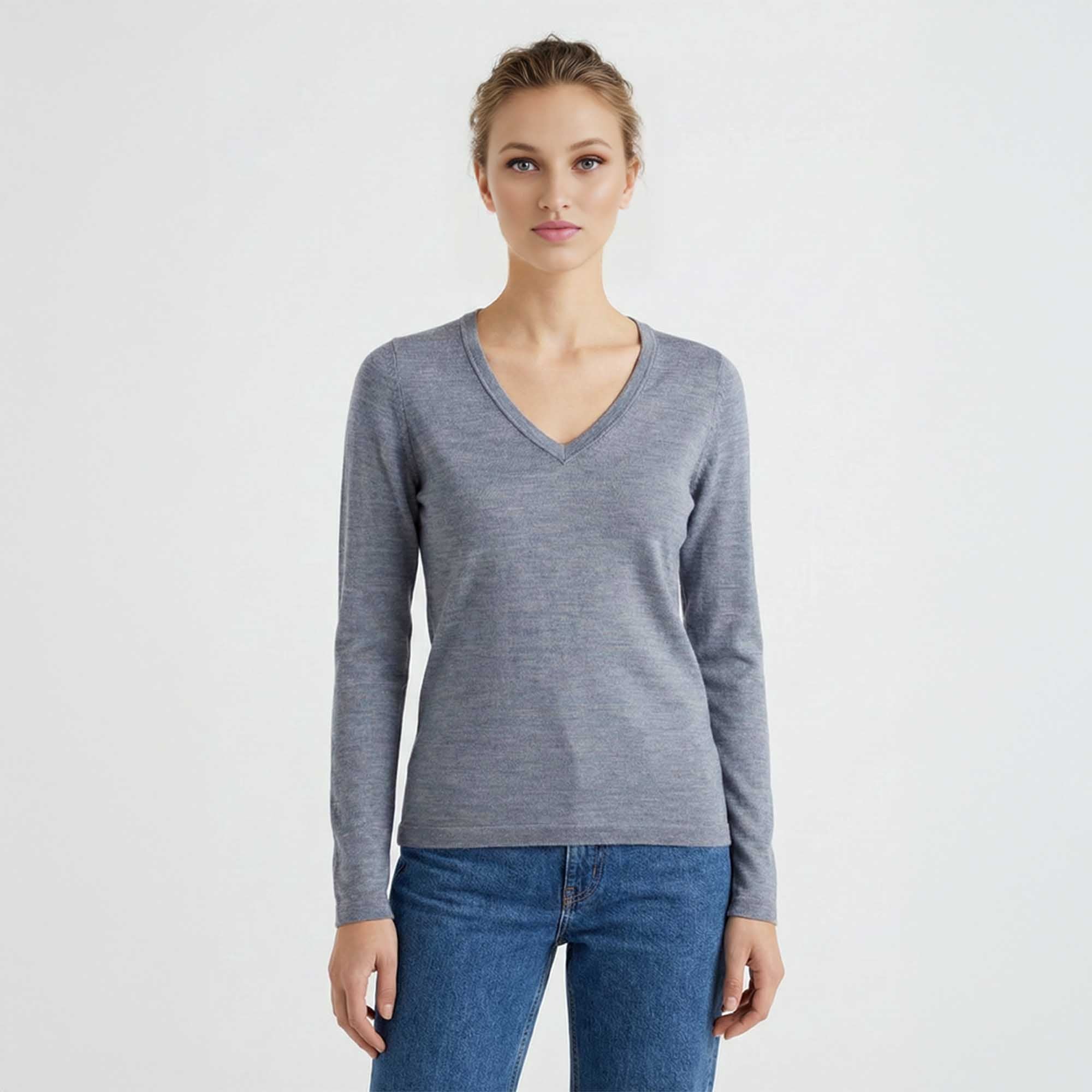 Women | V Neck Sweater | Chambray