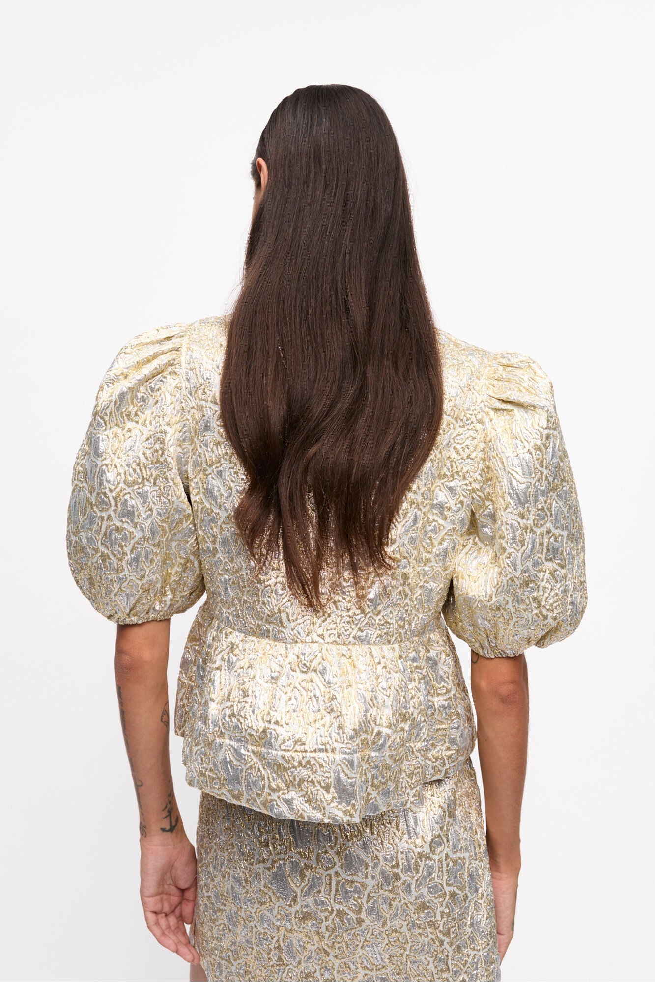 and Peplum Tie String Blouse | Gold/Silver