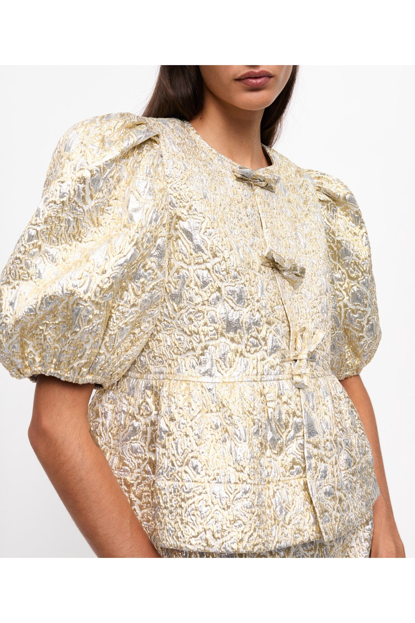 and Peplum Tie String Blouse | Gold/Silver