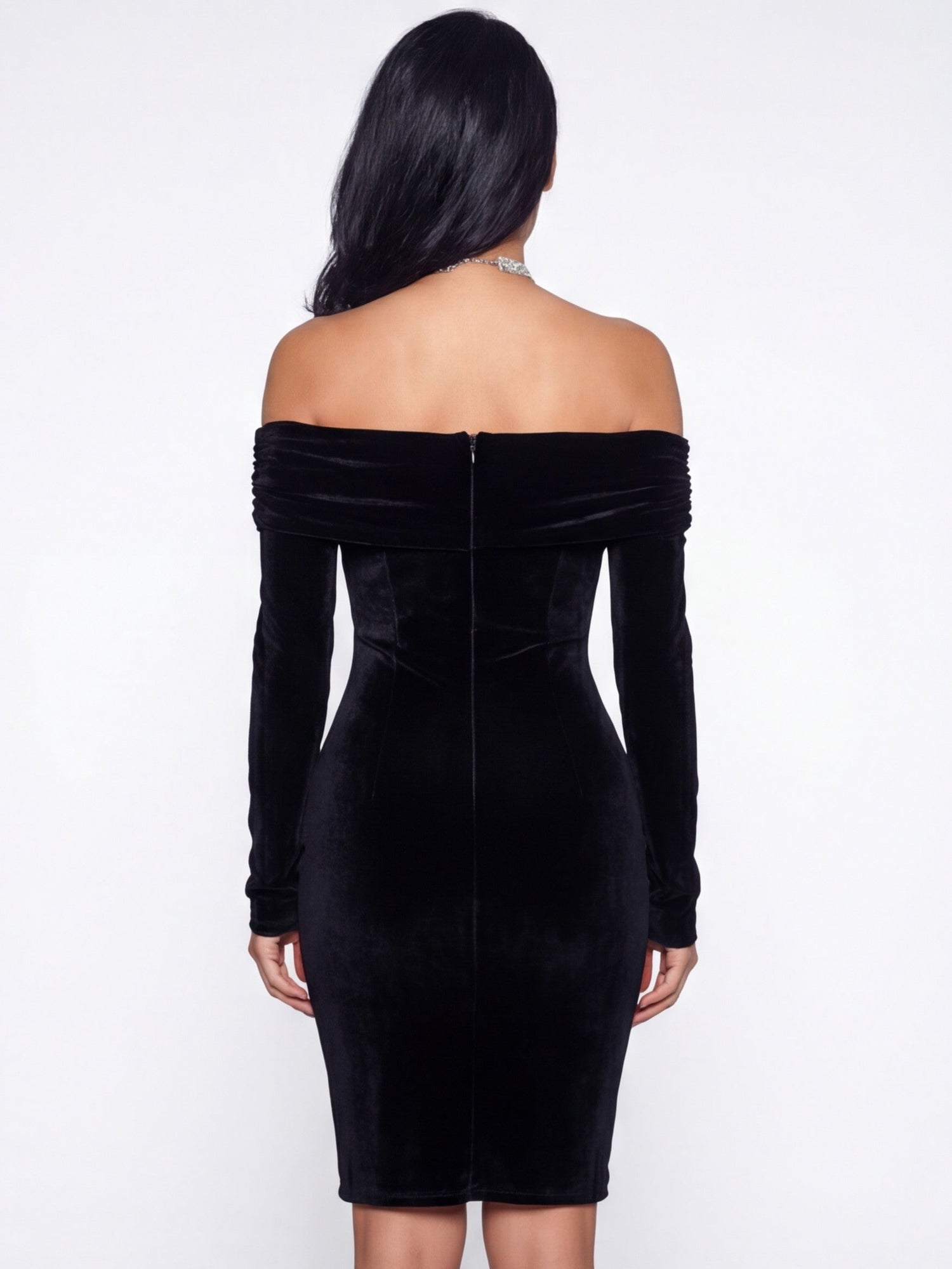Ashton Off Shoulder Velvet Long Sleeve Bodycon Dress | Black