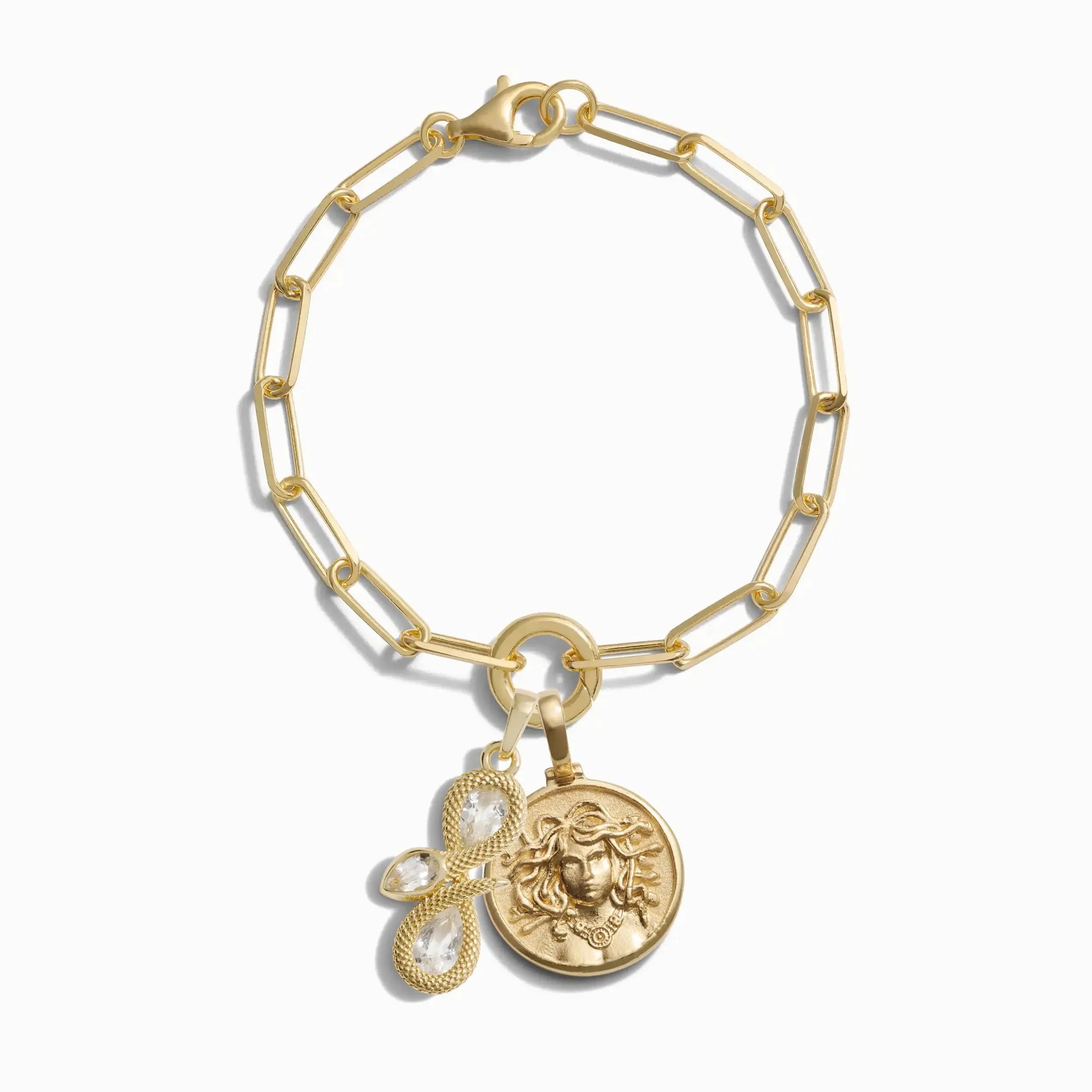 Medusa and Infinity Snake Charm Bracelet | 14K Yellow Gold Vermeil