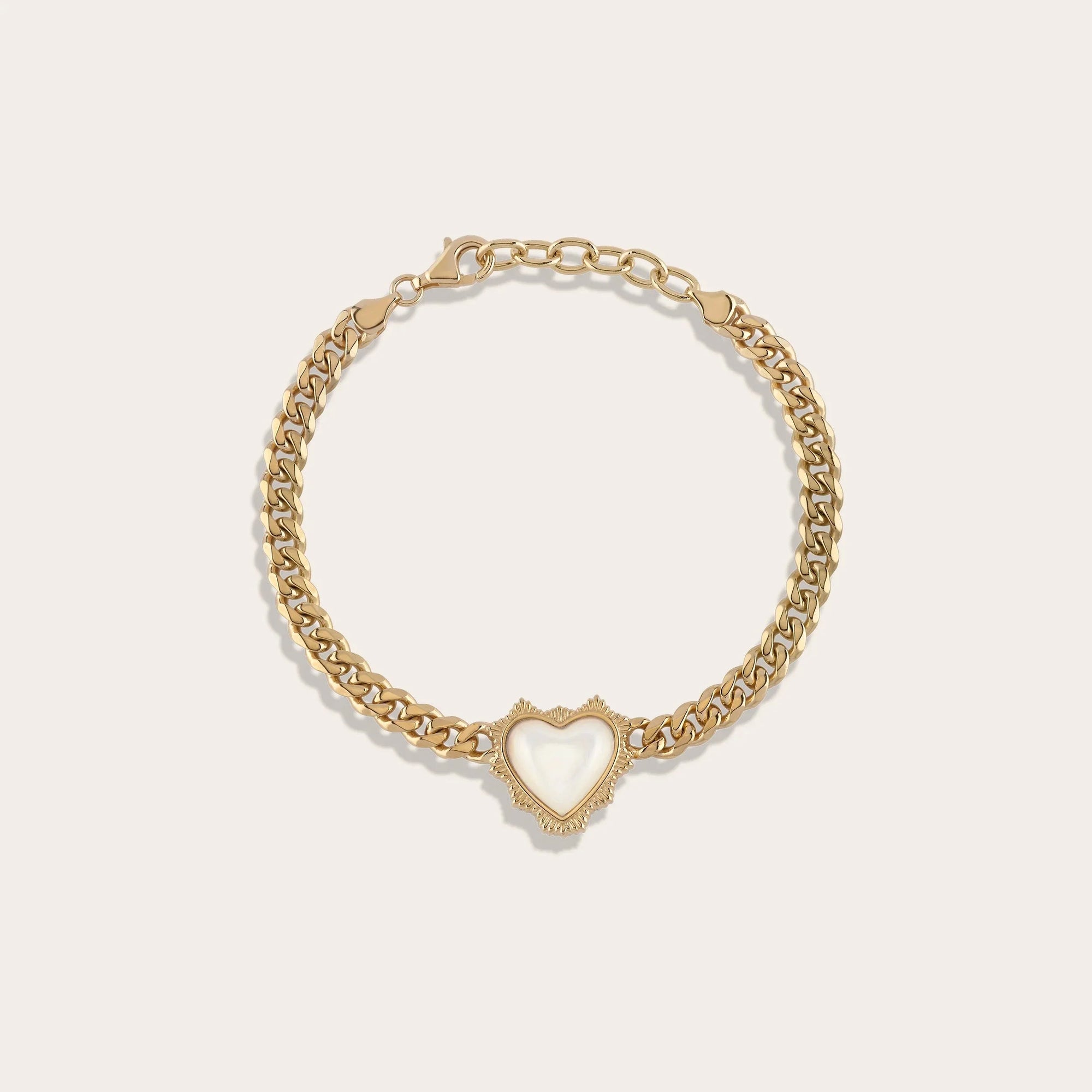 Mother of Pearl Heart Cuban Bracelet | 14K Yellow Gold Vermeil
