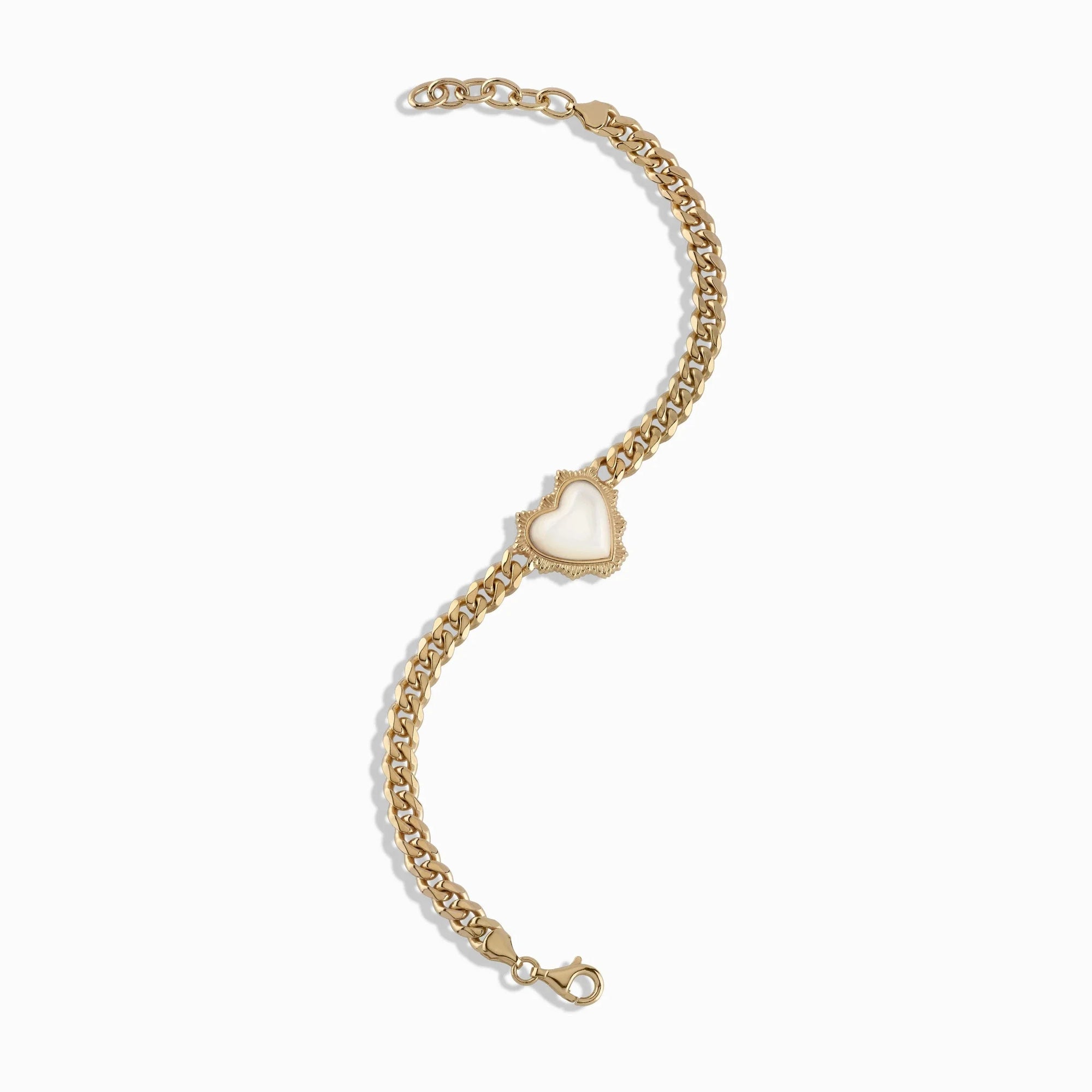 Mother of Pearl Heart Cuban Bracelet | 14K Yellow Gold Vermeil