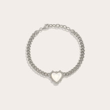 Mother of Pearl Heart Cuban Bracelet | Sterling Silver
