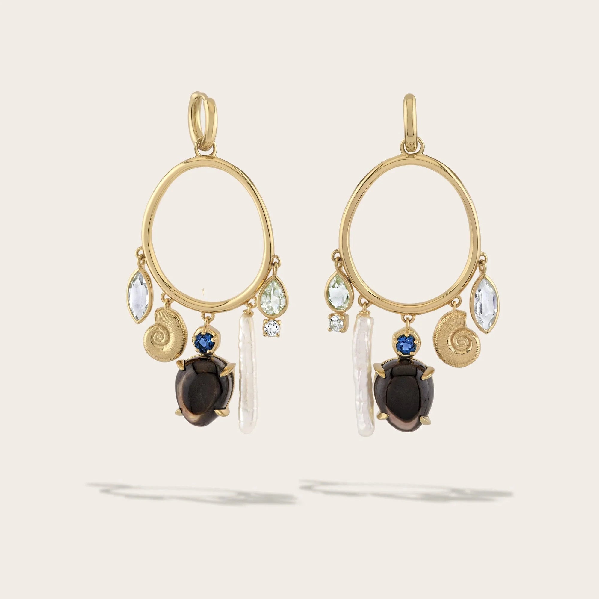 Deep Sea Gemstone Charm Hoops | 14K Yellow Gold Vermeil