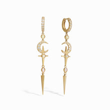 Opal Crescent Cross Drop Earring | 14K Yellow Gold Vermeil