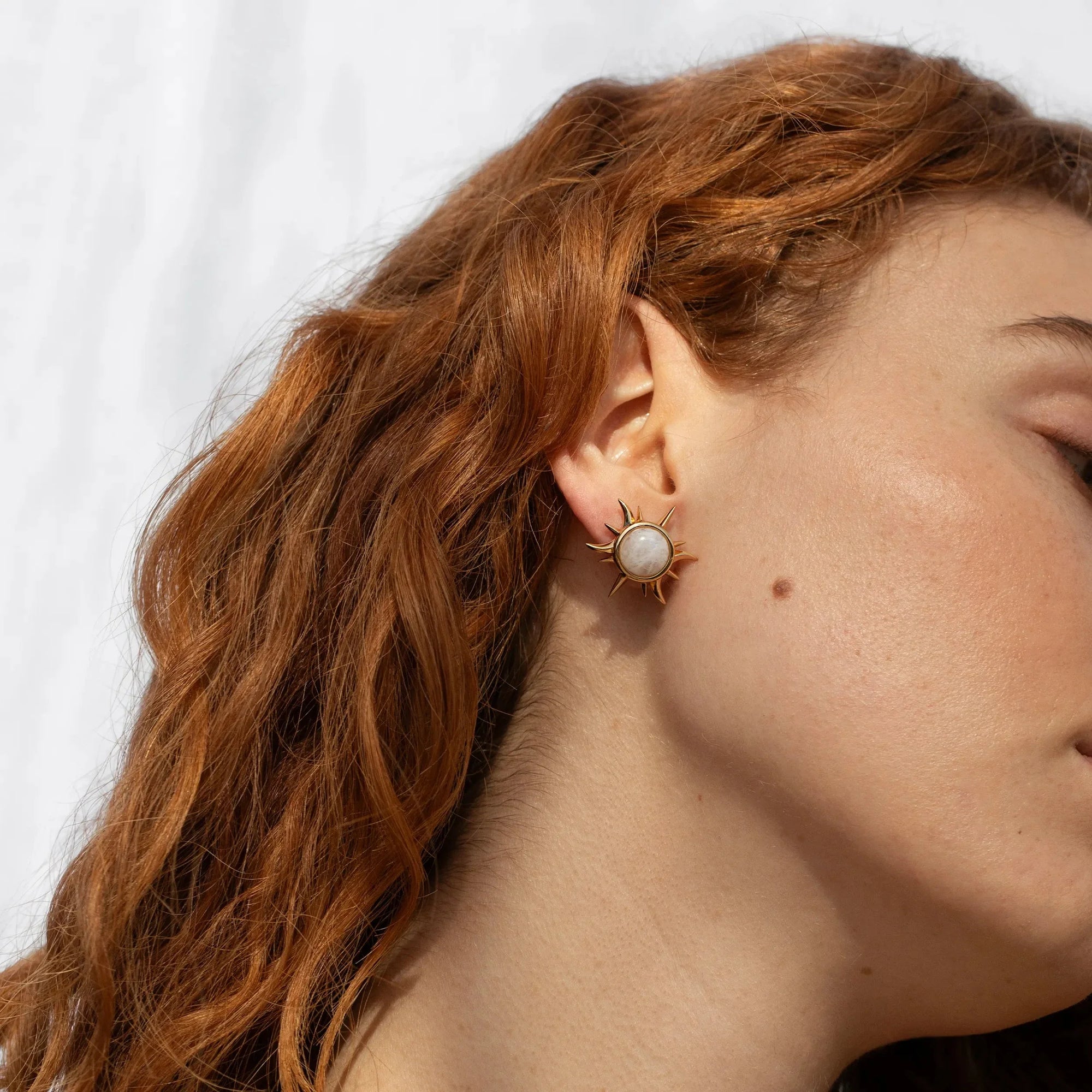 Moonstone Triple Moon Studs | 14K Yellow Gold Vermeil