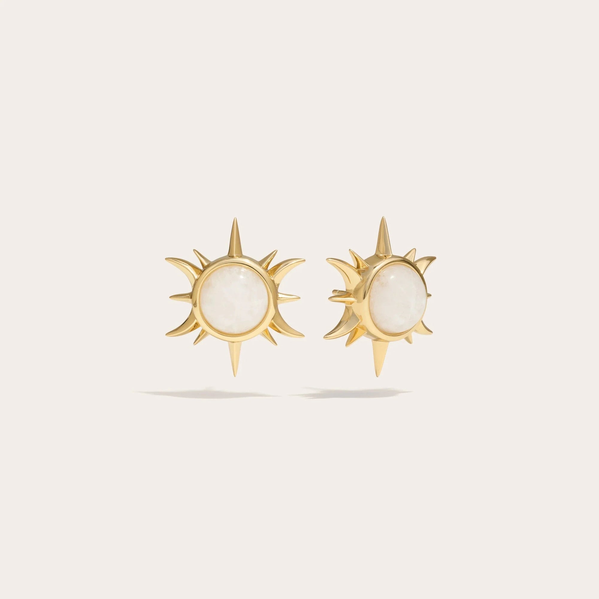 Moonstone Triple Moon Studs | 14K Yellow Gold Vermeil