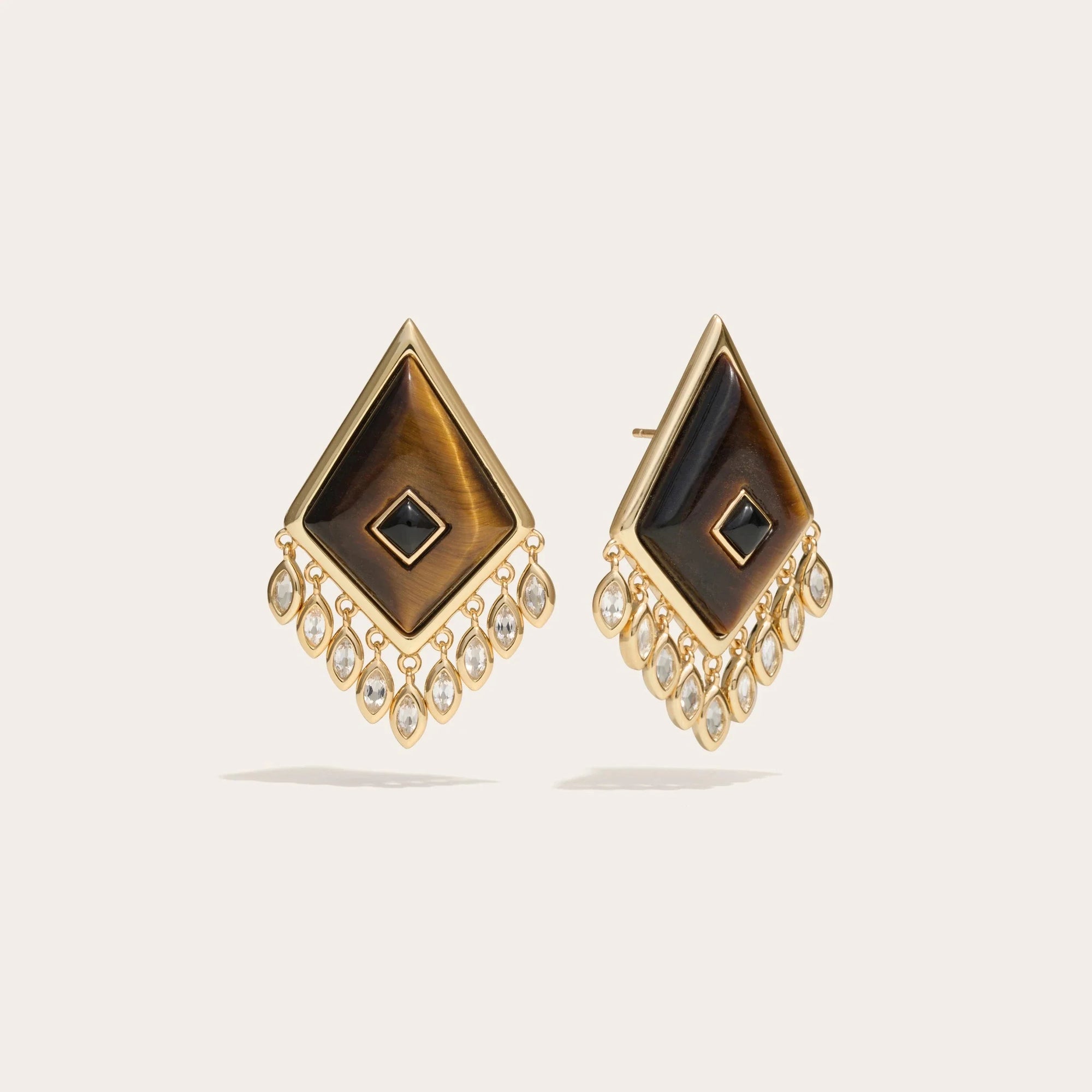 Tiger's Eye Boho Kite Earrings | 14K Yellow Gold Vermeil