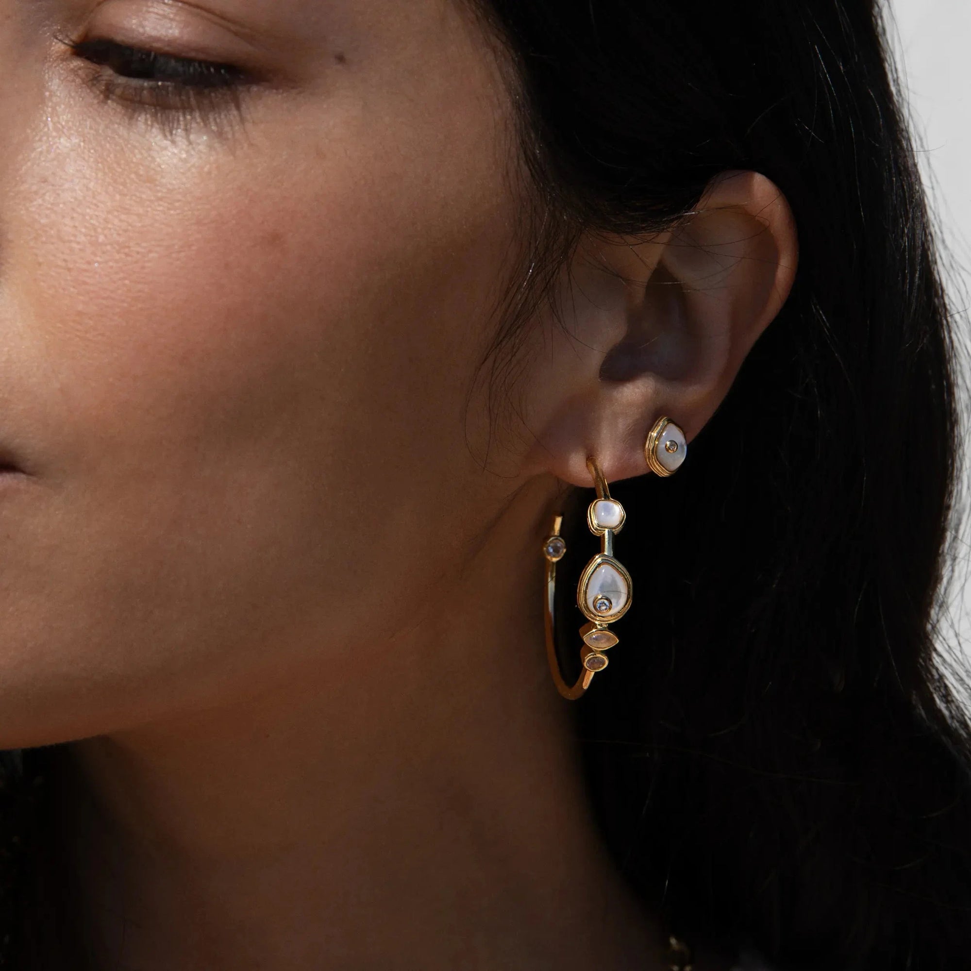 Organic Pearl Gemstone Hoops | Sterling Silver