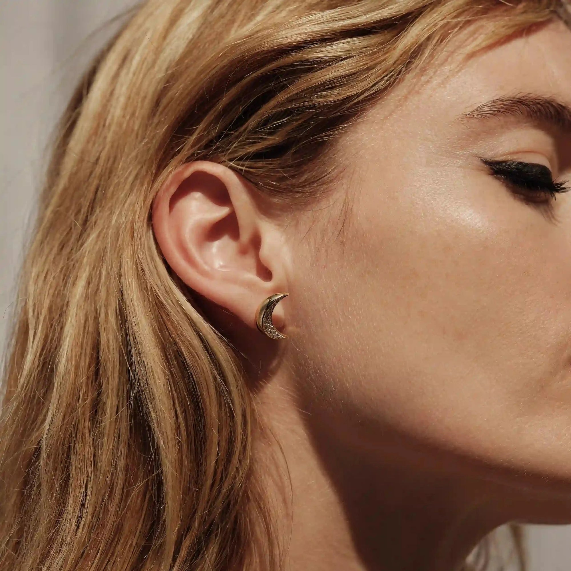 Pavé Moon Studs | 14K Yellow Gold Vermeil