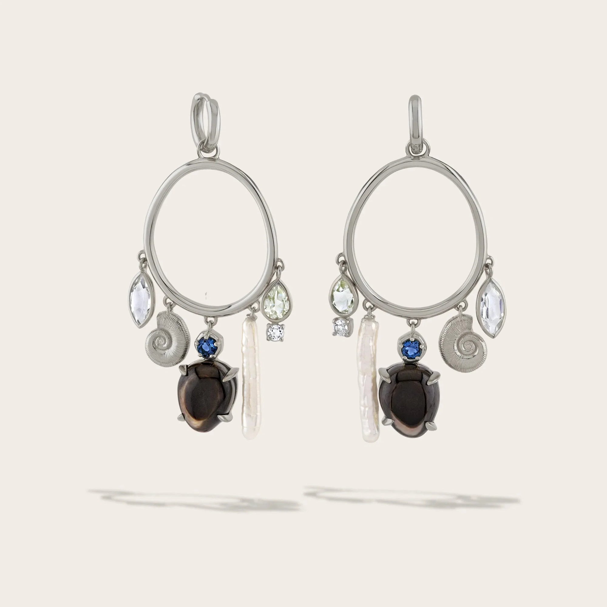 Deep Sea Gemstone Charm Hoops | Sterling Silver
