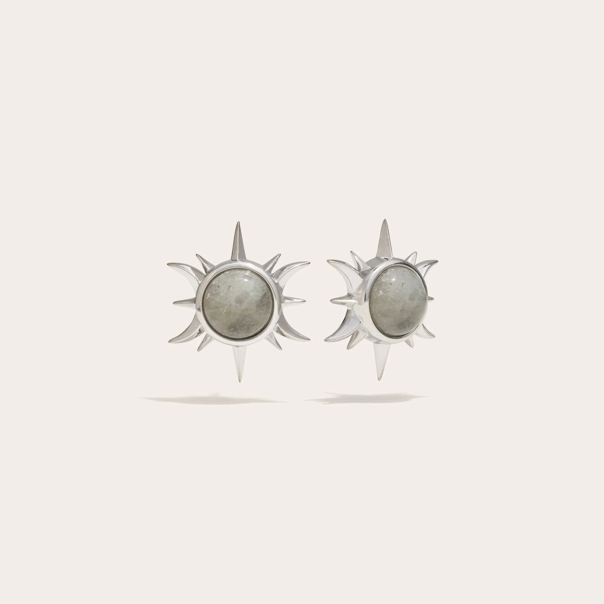 Labradorite Triple Moon Studs | Sterling Silver