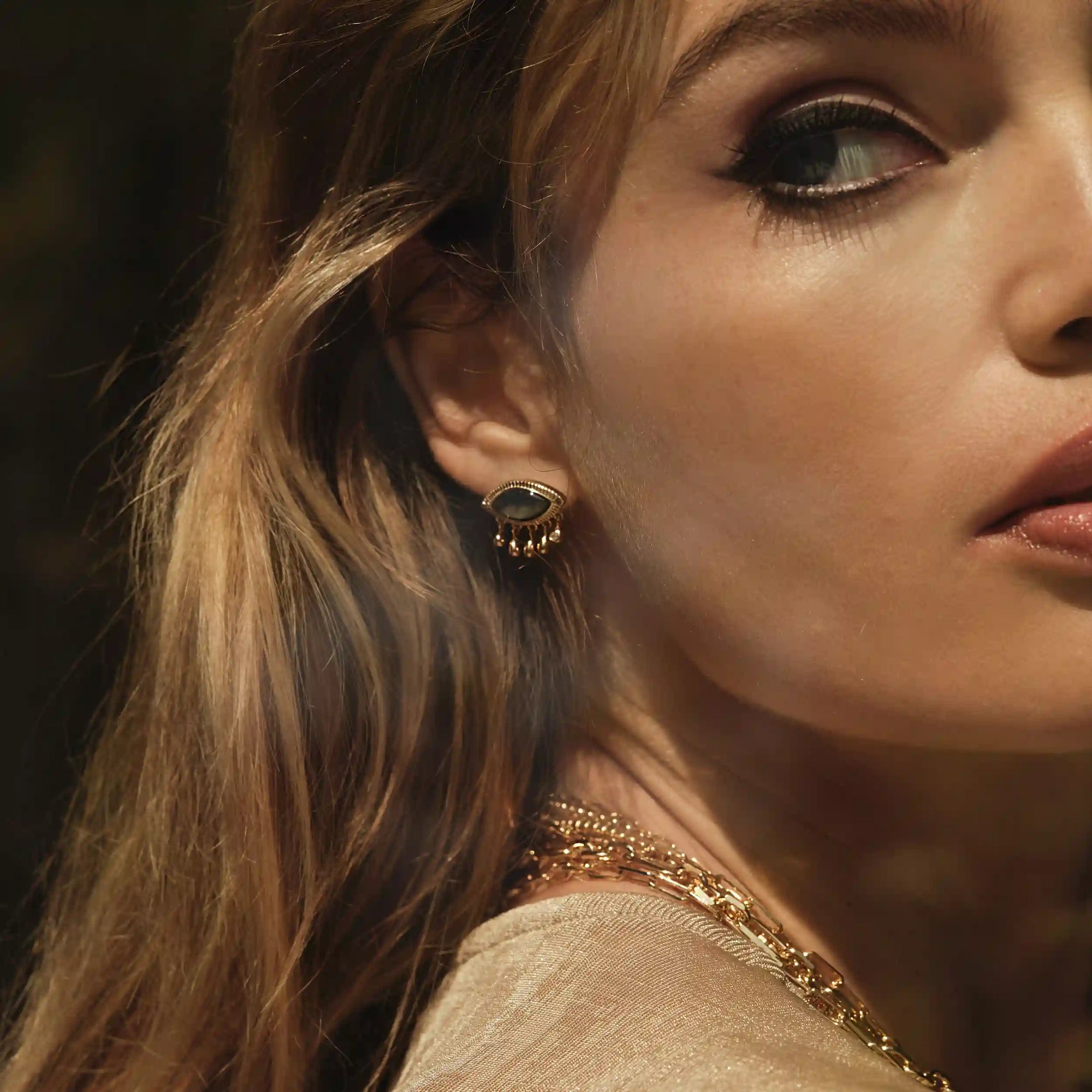 Third Eye Black Mother of Pearl Studs | 14K Yellow Gold Vermeil