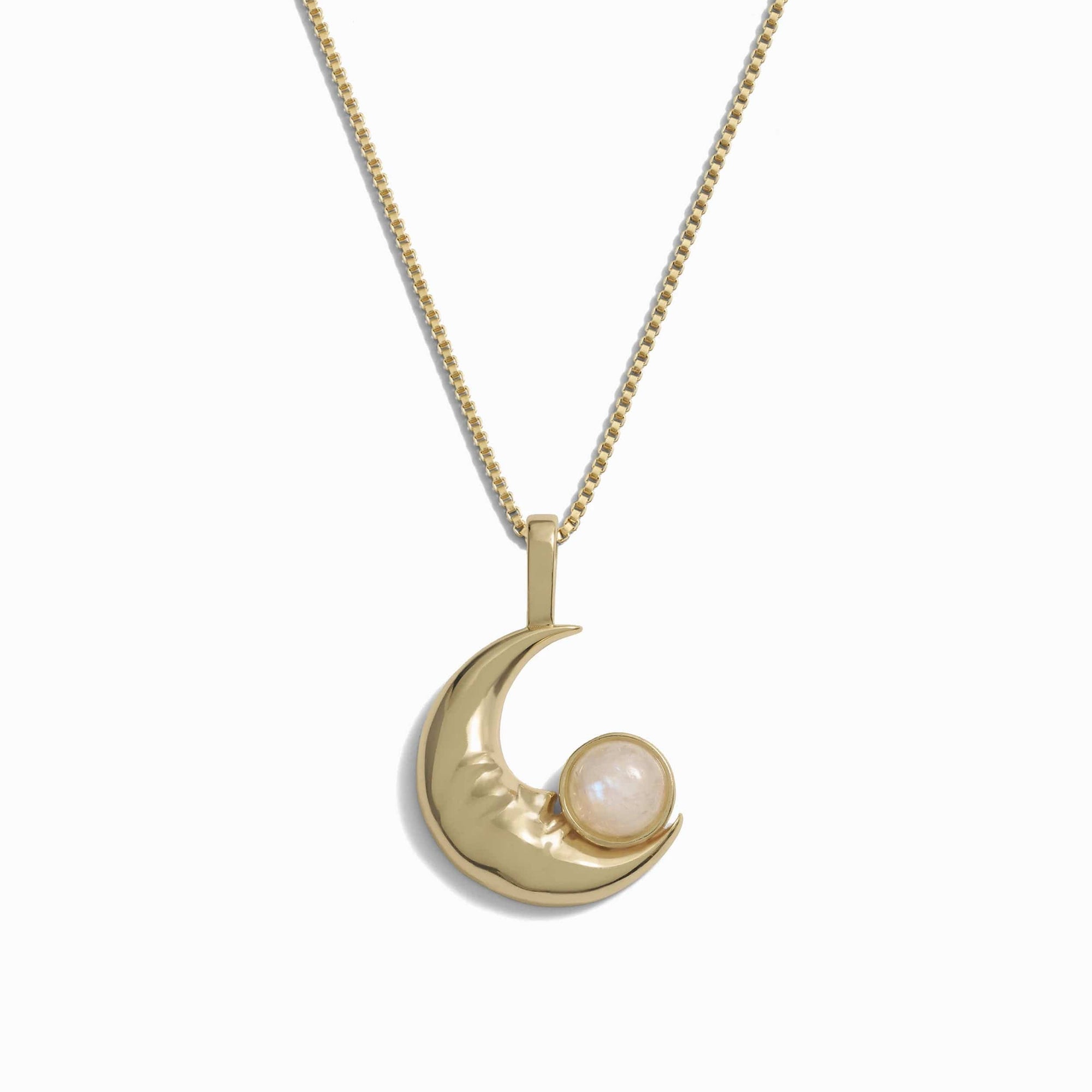 Man in the Moon Moonstone Necklace | 14K Yellow Gold Vermeil
