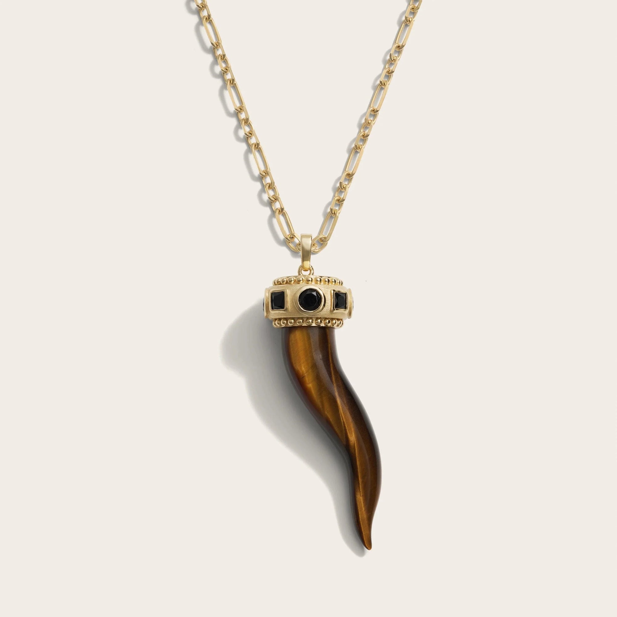 Tiger's Eye Horn Necklace | 14K Yellow Gold Vermeil