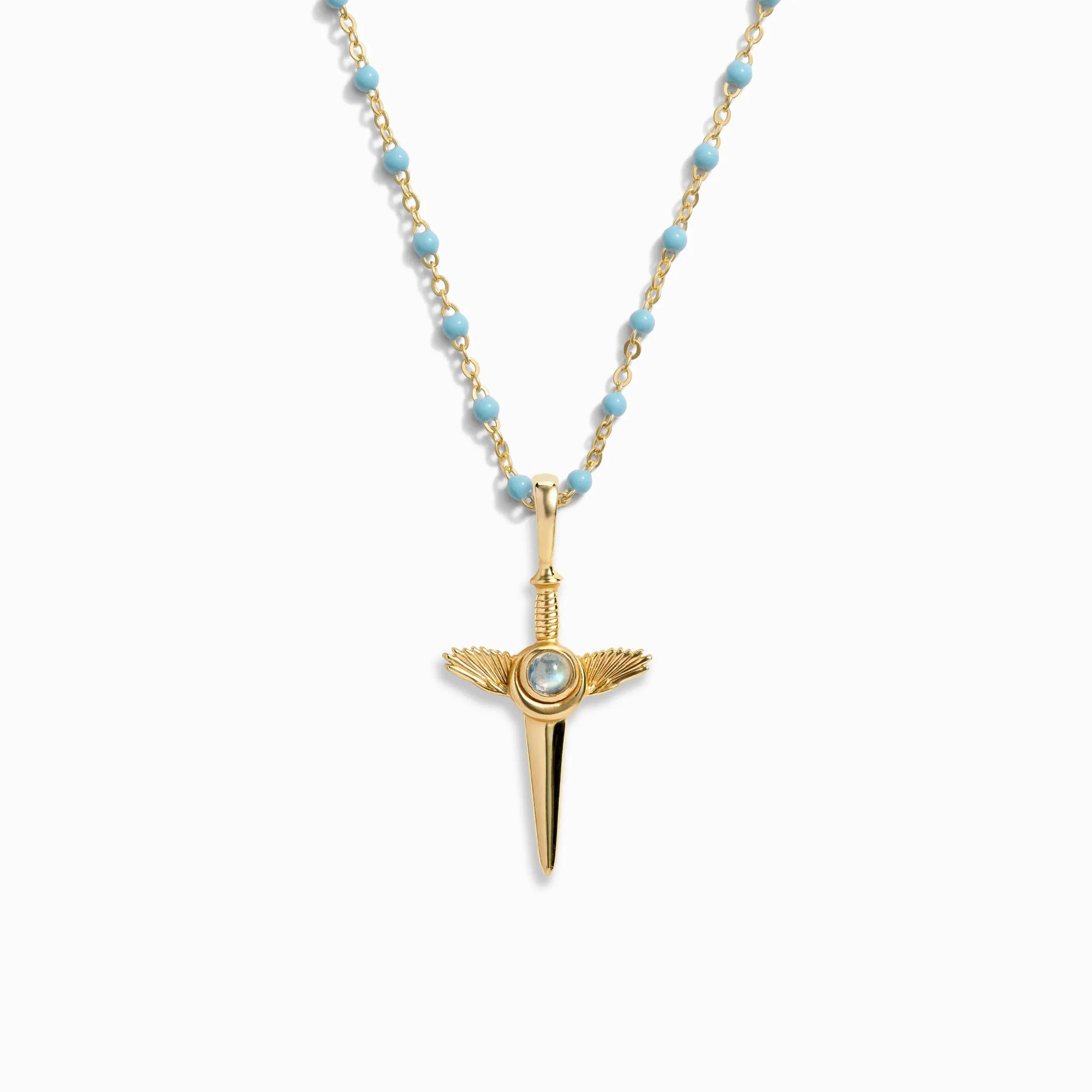Flying Dagger Turquoise Enamel Necklace | 14K Yellow Gold Vermeil