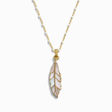 Mother of Pearl Feather White Enamel Necklace | 14K Yellow Gold Vermeil