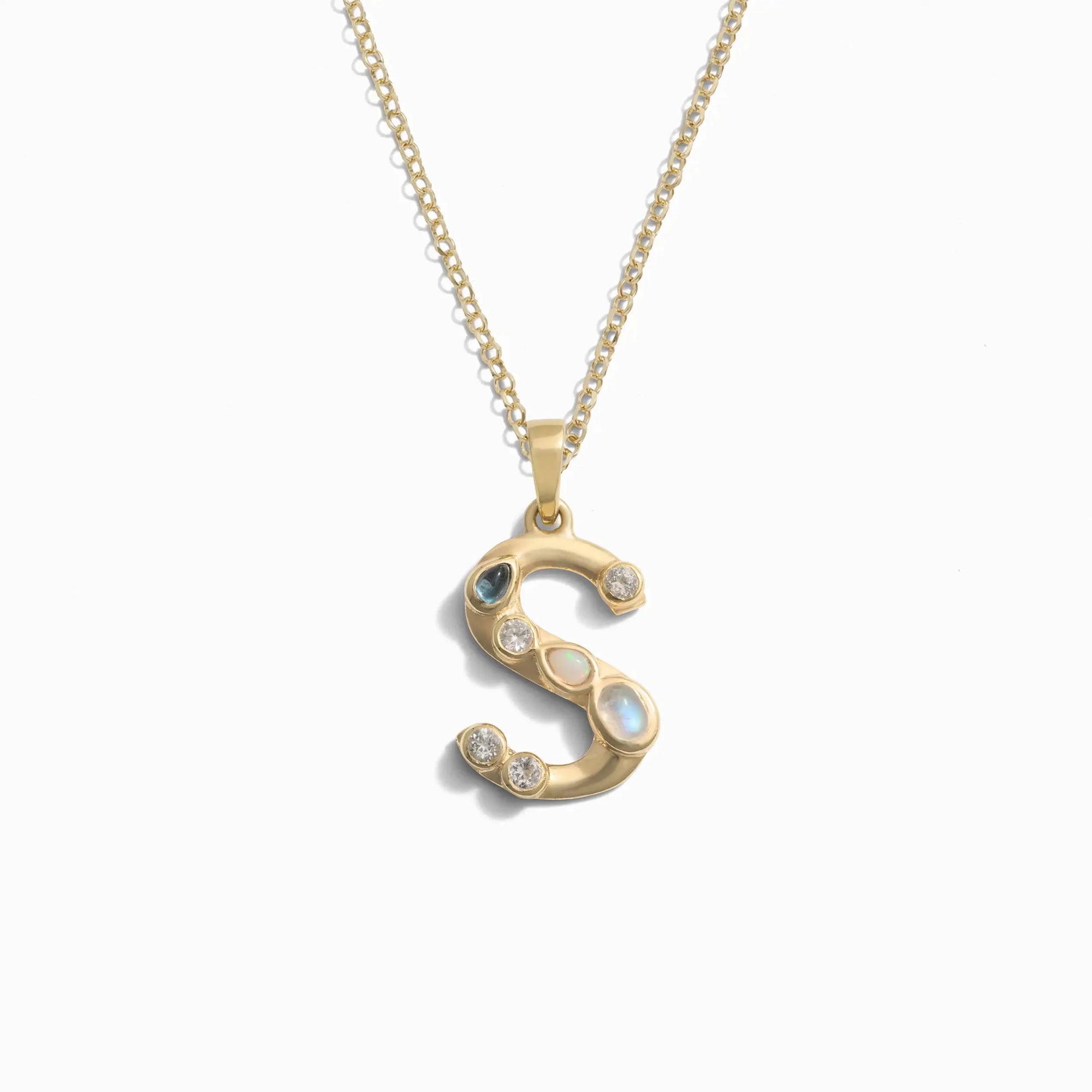 Gold Gemstone Initial Necklace | 14K Yellow Gold Vermeil
