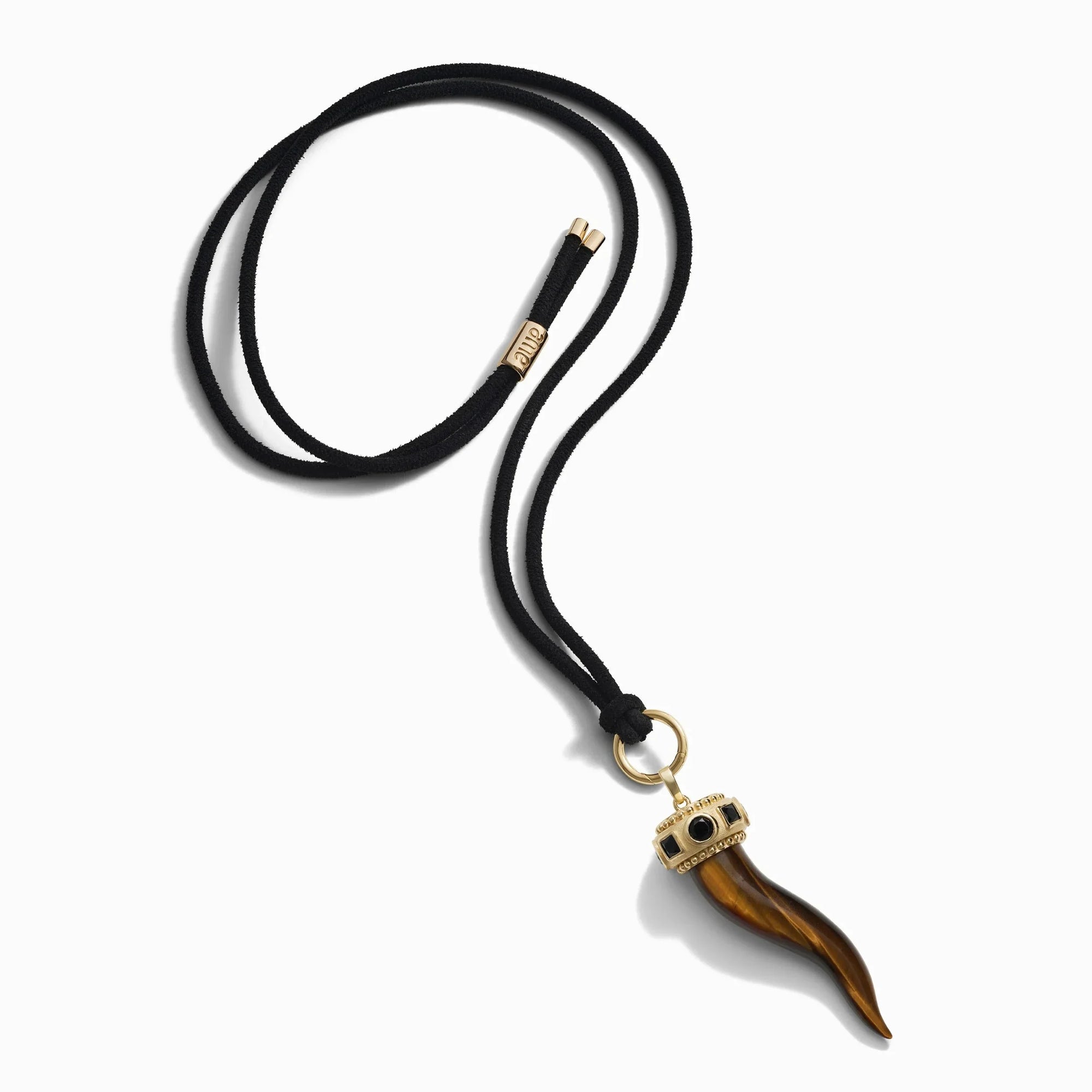 Tiger's Eye Horn Cord Charm Necklace | 14K Yellow Gold Vermeil